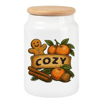 Design d’hiver confortable - Boîte à biscuits avec couvercle en bois - blanc - Devant