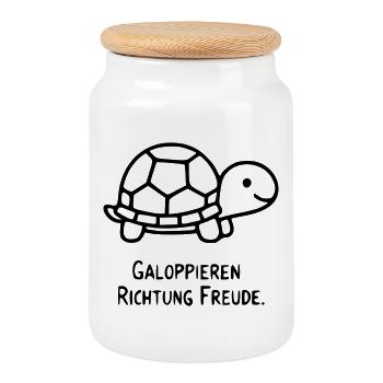 Dicton de tortue | Galop vers la joie - Boîte à biscuits avec couvercle en bois - blanc - Devant