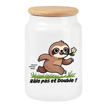 Paresseux curieux et fleur - Boîte à biscuits avec couvercle en bois - blanc - Devant