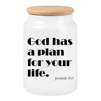 Dieu a un plan pour ta vie - Plan Gottes - Boîte à biscuits avec couvercle en bois - blanc - Devant