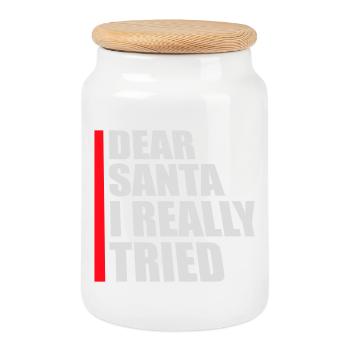 Dear Santa I Really Tried Weihnachten Humor Lustig - Keksdose mit Holzdeckel - Weiß - Vorne