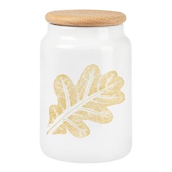 Feuille de chêne / Feuille de chêne - Nature Design - Boîte à biscuits avec couvercle en bois - blanc - Devant