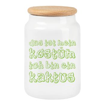 Das ist mein Kostüm ich bin ein Kaktus Fasching - Keksdose mit Holzdeckel - Weiß - Vorne