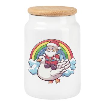 Gans Weihnachtsmann Weihnachten - Keksdose mit Holzdeckel - Weiß - Vorne