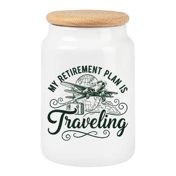 Retirement Plan is Traveling - Cookie Jar with Wooden Lid - white - Front