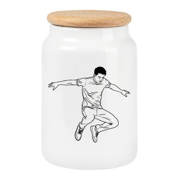 Art de ligne Dancing Man - Boîte à biscuits avec couvercle en bois - blanc - Devant