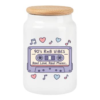 90s RnB Vibes Cassette – Retro Music Nostalgia - Cookie Jar with Wooden Lid - white - Front