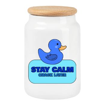 Stay Calm, Quack Later – Blue Duck Design - Cookie Jar with Wooden Lid - white - Front