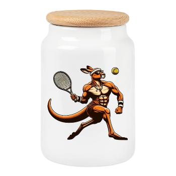 Tennis Kangourou Power Player Coup droit Smash - Boîte à biscuits avec couvercle en bois - blanc - Devant