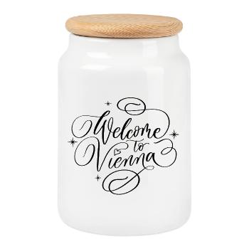 Vienna Love. Welcome to Vienna. - Cookie Jar with Wooden Lid - white - Front