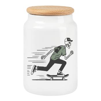 T-shirt patineur skeleton – Street Cool Style - Boîte à biscuits avec couvercle en bois - blanc - Devant