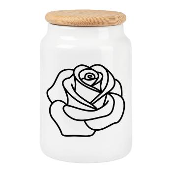 Rose - Cookie Jar with Wooden Lid - white - Front