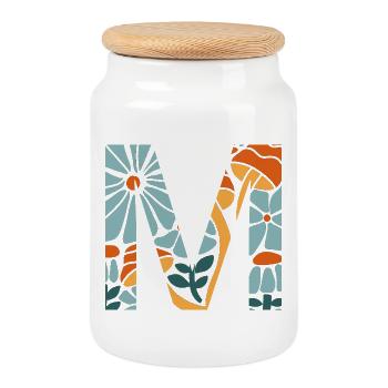 Buchstabe m Blumen groovy Geschenkidee - Keksdose mit Holzdeckel - Weiß - Vorne
