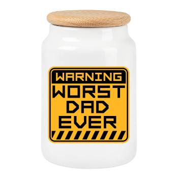 Worst Dad Ever Funny Sarcastic Father's Day Dad - Cookie Jar with Wooden Lid - white - Front