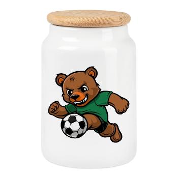 Football d’ours - Boîte à biscuits avec couvercle en bois - blanc - Devant