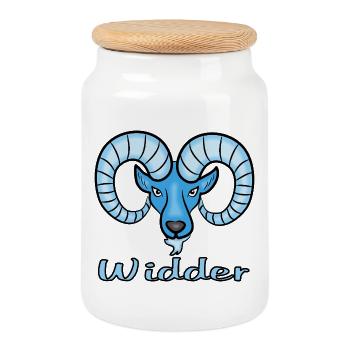 Zodiac sign Aries in blue - Cookie Jar with Wooden Lid - white - Front