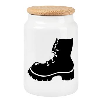 Punk Schuh Stiefel - Keksdose mit Holzdeckel - Weiß - Vorne