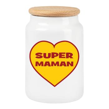 Super Maman - Fête des Mères - Boîte à biscuits avec couvercle en bois - blanc - Devant