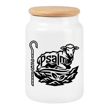 Psalm 23 - Cookie Jar with Wooden Lid - white - Front