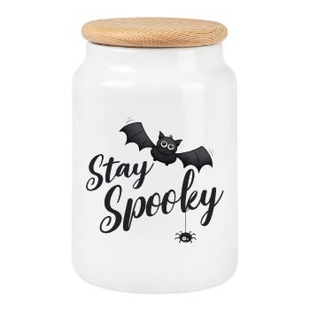 Stay Spooky Fledermaus - Keksdose mit Holzdeckel - Weiß - Vorne