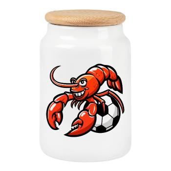 Crab with soccer ball - Cookie Jar with Wooden Lid - white - Front
