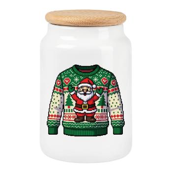 HÄSSLICHES PIXEL-WEIHNACHTEN – Geist von Weihnachten - Keksdose mit Holzdeckel - Weiß - Vorne