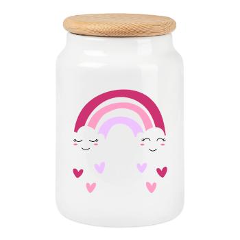 Purple rainbow with clouds and hearts for girls - Cookie Jar with Wooden Lid - white - Front