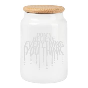Don't Believe Everything You Think Spruch Weisheit - Keksdose mit Holzdeckel - Weiß - Vorne