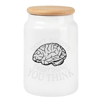 Don't Believe Everything You Think Spruch Weisheit - Keksdose mit Holzdeckel - Weiß - Vorne