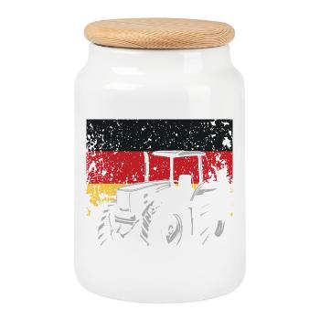 Conducteur de tracteur Allemagne Tracteur Ferme - Boîte à biscuits avec couvercle en bois - blanc - Devant