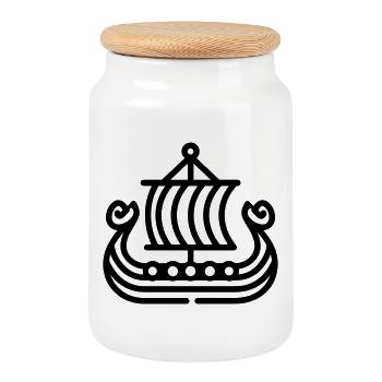 Bateau Viking - Boîte à biscuits avec couvercle en bois - blanc - Devant