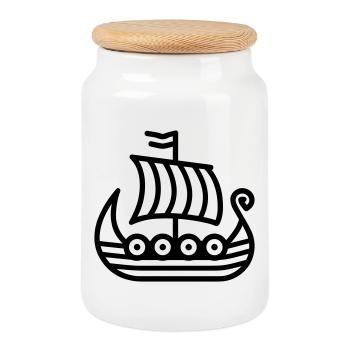 Bateau Viking - Boîte à biscuits avec couvercle en bois - blanc - Devant
