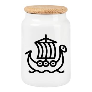 Bateau Viking - Boîte à biscuits avec couvercle en bois - blanc - Devant