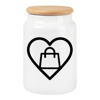 Heart + Shopping – Shopping Lover - Cookie Jar with Wooden Lid - white - Front