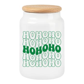 Hohoho Noël Vintage - Boîte à biscuits avec couvercle en bois - blanc - Devant