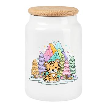 Bébé tigre dans le pays arc-en-ciel - Boîte à biscuits avec couvercle en bois - blanc - Devant