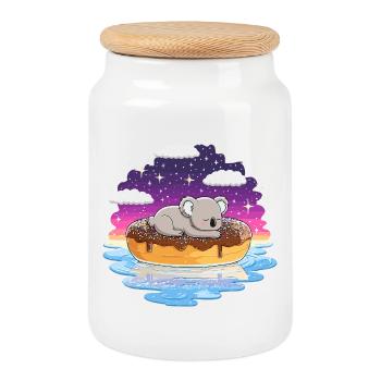 Koala on donut in the night sea - Cookie Jar with Wooden Lid - white - Front