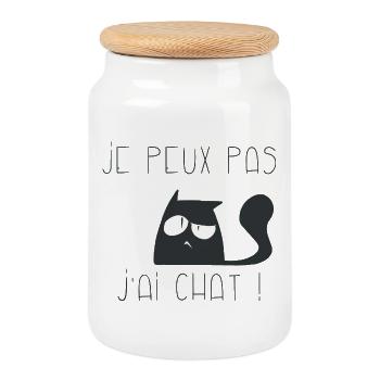 Je peux pas j'ai chat interrogateur - Boîte à biscuits avec couvercle en bois - blanc - Devant