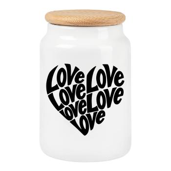 Typographie de forme de cœur d’amour - Variable de couleur - Boîte à biscuits avec couvercle en bois - blanc - Devant