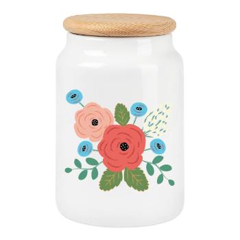 Pastel Roses Flower Bouquet Vintage Floral Design - Cookie Jar with Wooden Lid - white - Front