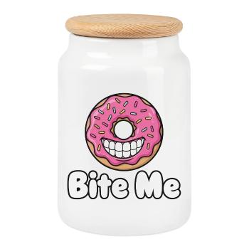 Bite Me Donut Grinsen - Keksdose mit Holzdeckel - Weiß - Vorne