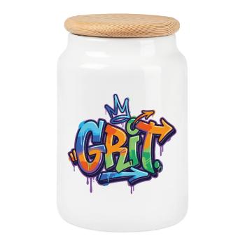 Grit Graffiti Motivation - Cookie Jar with Wooden Lid - white - Front
