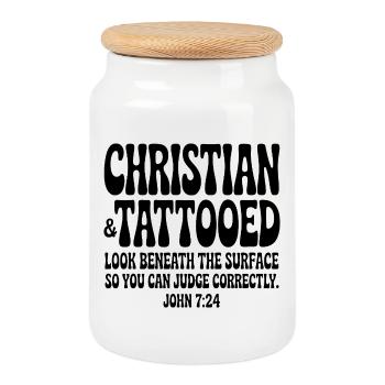 Christian Tattooed - Boîte à biscuits avec couvercle en bois - blanc - Devant