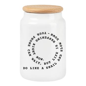 Do like a snail - Cookie Jar with Wooden Lid - white - Front