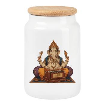 Art de l’harmonium Ganesha - Boîte à biscuits avec couvercle en bois - blanc - Devant