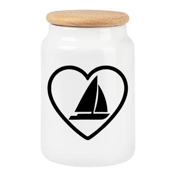 Cœur de catamaran – Passion pour la voile - Boîte à biscuits avec couvercle en bois - blanc - Devant