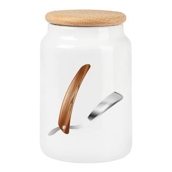 Rasoir classique de barbier dans un style rétro - Boîte à biscuits avec couvercle en bois - blanc - Devant