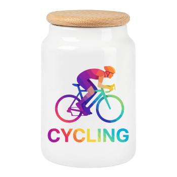 Design vibrant de cyclistes arc-en-ciel - Boîte à biscuits avec couvercle en bois - blanc - Devant