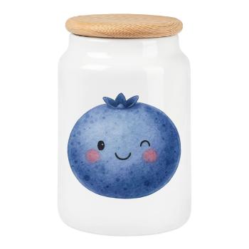 Visage myrtille Kawaii Kids Baby Fruit Healthy - Boîte à biscuits avec couvercle en bois - blanc - Devant