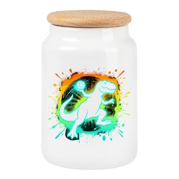 Handball Player T-Rex Graphic Kids Teenager Funny - Cookie Jar with Wooden Lid - white - Front